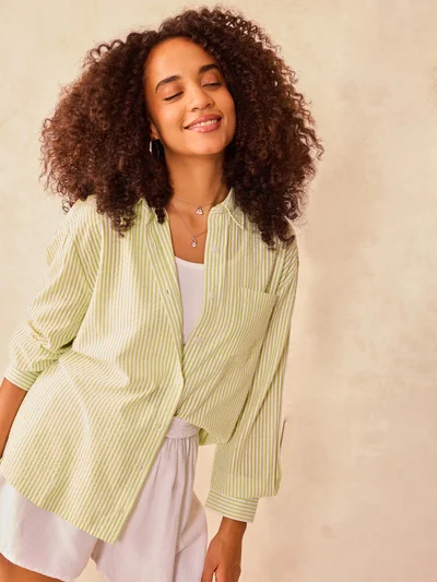 OUTZIDR Green Oversized  Stripe Shirt